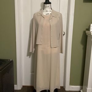 Bogo 50% off Talbots Dress and Jacket Combo. Beige and light sheet material.